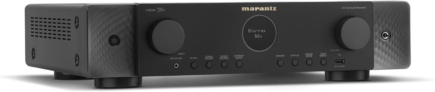 Marantz Cinema 70s Slimline 7.2 Amplifier, Amplifier HiFi, Alexa Compatible, 6 HDMI Inputs and 1 Output, 8K Video, Bluetooth, Wi-Fi, Music Streaming, Dolby Atmos, AirPlay 2, HEOS Multiroom, Black