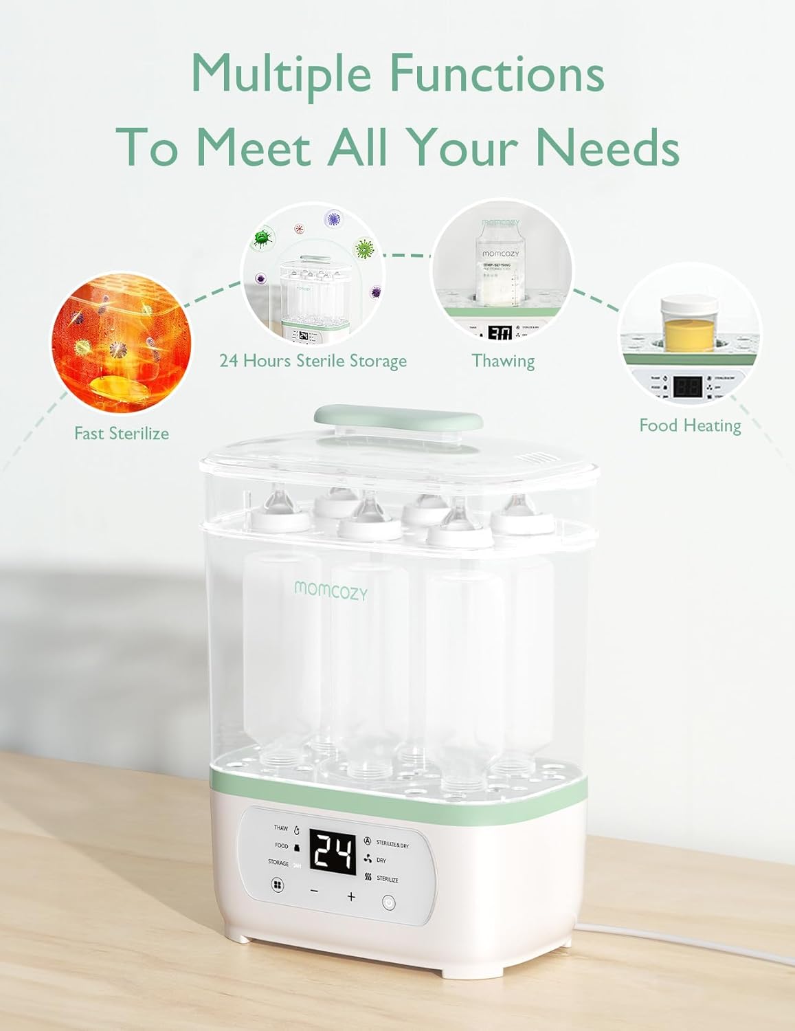Momcozy Electric Steam Baby Care Bottle Sterilizer and Dryer, Multi-Function 8-in-1, Suitable for Baby Bottles, Breast Pump Accessories & Baby Stuff