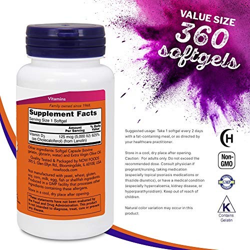 Now Foods Vitamin D3 Cholecalciferol 5000 Iu 360