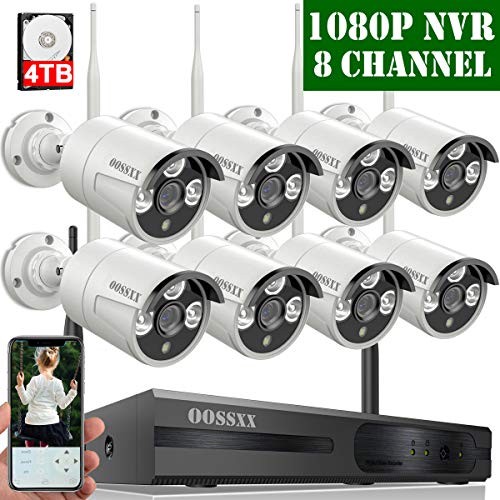 【4TB HDD 】 8-Channel HD 1080P Outdoor Wireless Security Camera System,8Pcs 1080P 2.0 Megapixel Wireless Indoor/Outdoor IR Bullet IP Cameras,P2P,App, HDMI Cord