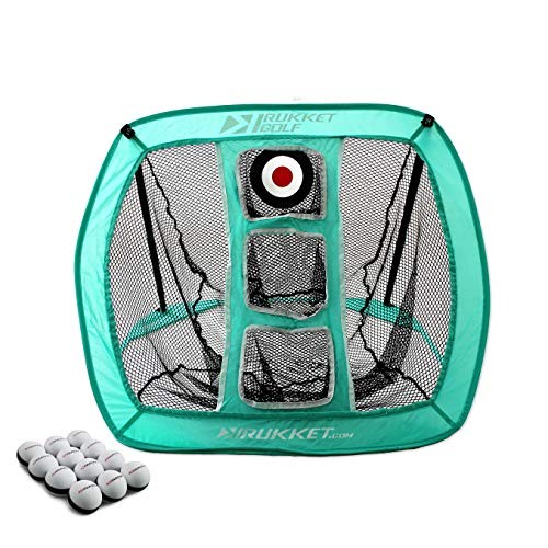 Rukket Pop Up Golf Chipping Net | Outdoor/Indoor Golfing Target Accessories and Backyard Practice Swing Game with 12 Foam Training Balls (Blue)