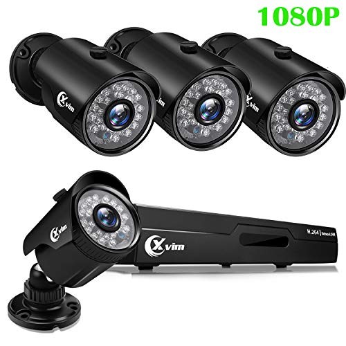 XVIM 1080P Home Security Camera System 4CH CCTV DVR Recorder 4pcs Full HD 1080P 1920TVL Indoor Outdoor Waterproof Surveillance Cameras Night Vision, Motion Alert, Easy Remote Access (No Hard Drive)