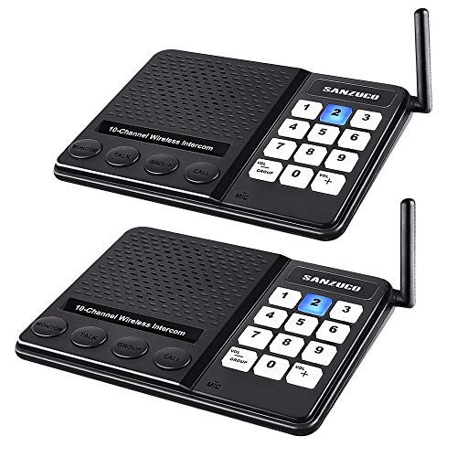 Wireless Intercom System for Home,Sanzuco Wireless Intercom System 1 Mile Range for Office, 10 Channel 3 Private Code Room to Room Intercom (2 Packs)