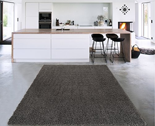 Sweet Home Stores Cozy Shag Collection Charcoal Solid Shag Rug Contemporary Living & Bedroom Soft Shaggy Area Rug, Grey