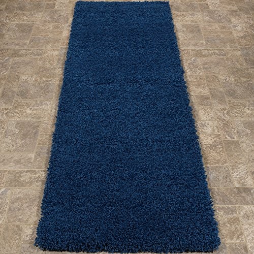 Ottomanson SHG2866-3X8 shag Collection Area Rug, 2'7" x 8', Navy