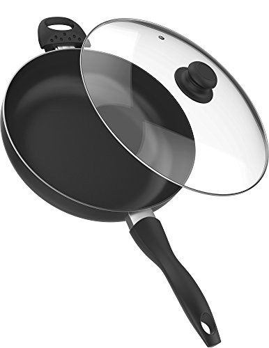 Vremi 12 Inch Nonstick Saute Pan Covered with Tempered Glass Lid - Big 5 Quart Capacity for Stir Fry Frying or as Saucepan - Non Stick Saute and Frying Pan - Deep Large and Ovenproof - Black