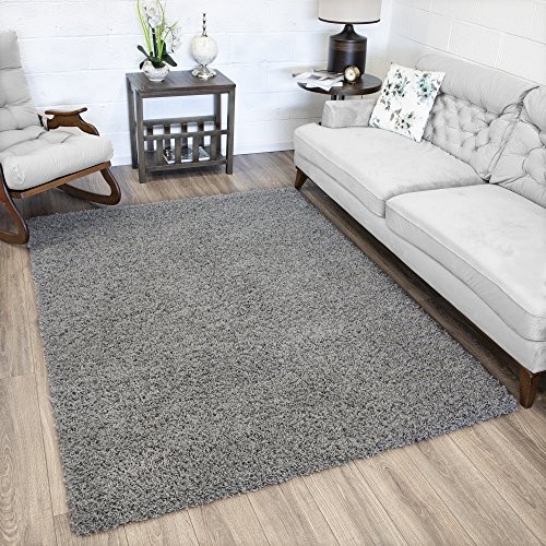 Ottomanson SHG2763-5X7 Cozy Color Solid Contemporary Living and Bedroom Soft Shag Area Rug, 5'3" L x 7'0" W, Gray