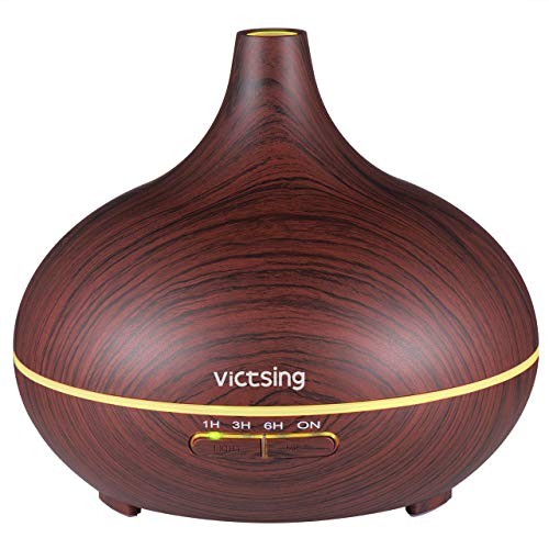 VicTsing Essential Oil Diffuser, 300ml Oil Diffuser with 7 Color Lights and 4 Timer, Aromatherapy Diffuser with Auto Shut-off Function, Cool Mist Humidifier BPA-Free for Bedroom Home - Redwood Brown