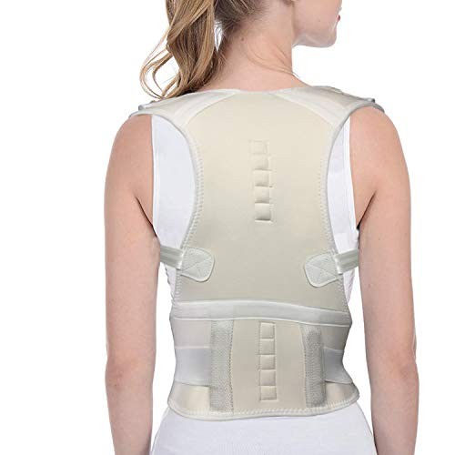 Thoracic Back Brace Posture Corrector- Magnetic Lumbar Back Support Belt-Back Pain Relief, Improve Thoracic Kyphosis, for Lower and Upper Back Pain Men & Women (White(Upgrade), Large)