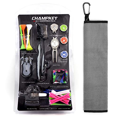 Champkey Luxury Golf Accessories Set - Including Golf Brush,Golf Tees,Golf Score Caddy,Golf Divot Tool,Cap Clip,Ball Marker,Golf Cotton Towel and Ball Drawing Alignment Tool