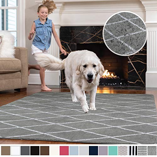 Gorilla Grip Original Faux-Chinchilla Area Rug, 3x5 Feet, Super Soft and Cozy High Pile Washable, Modern Rugs, Luxury Shag Carpets for Home, Nursery, Bed and Living Room, Diamond: Dark Gray and White