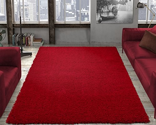Ottomanson SHG2760-3X5 Collection shag Area Rug, 3'3" x 4'7", Red