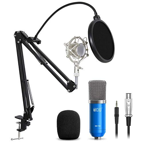 TONOR Professional Studio Condenser Microphone Computer PC Microphone Kit with 3.5mm XLR/Pop Filter/Scissor Arm Stand/Shock Mount for Professional Studio Recording Podcasting Broadcasting, Blue