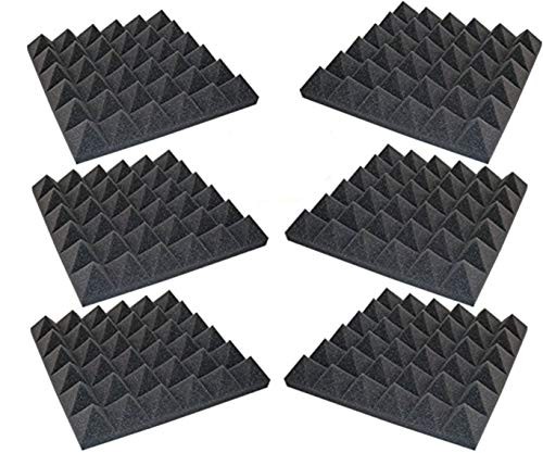 Foamily 6 Pack - Acoustic Foam Sound Absorption Pyramid Studio Treatment Wall Panels, 2" X 12" X 12"