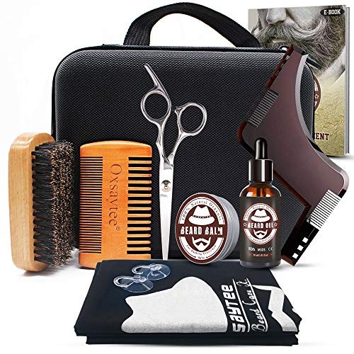 Beard Grooming Kit, 8 Pcs Beard Care Set with Beard Oil | Beard Balm | Beard Brush | Beard Comb | Beard Apron Bib | Beard Shaping Tool | Beard Scissors | Beard Accessories Gift for Men/Father