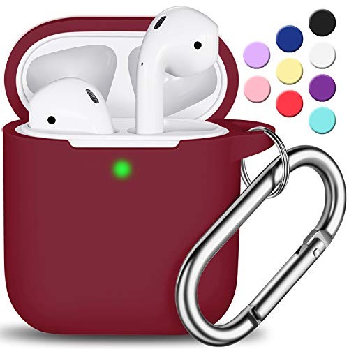 AirPods Case Cover with Keychain, Full Protective Silicone AirPods Accessories Skin Cover for Women Girl with Apple AirPods Wireless Charging Case,Front LED Visible-Wine red