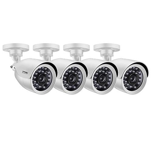 ZOSI 4 Pack 2MP HD 1080p Security Bullet Camera Outdoor/Indoor (Hybrid 4-in-1 HD-CVI/TVI/AHD/960H Analog CVBS),24PCS LEDs, Long Night Vision,Weatherproof Surveillance CCTV Camera Housing