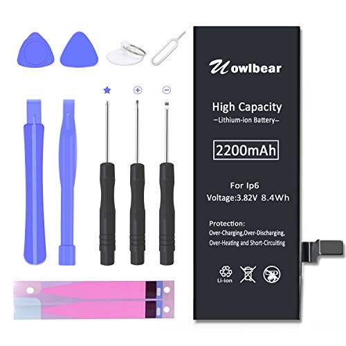 uowlbear 2200mAh Replacement iP6 Battery Compatible with iPhone 6 A1586 A1589 A1549 with Replacement Kits -3 Year Warranty