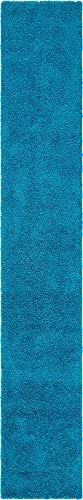 Unique Loom Solo Solid Shag Collection Modern Plush Turquoise Runner Rug (2' 6 x 16' 5)