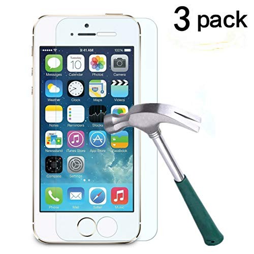 TANTEK LLL63 iPhone 5/5C/5S/SE Screen Protector, Anti-Bubble, HD Ultra Clear, Premium Tempered Glass - 3 Piece