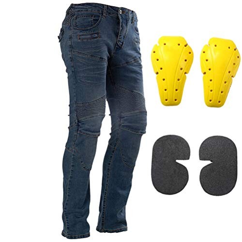 Motorcycle Riding Jeans Armor Racing Cycling Pants with 4 Knee Hip Protective Pads (M=30, Blue)