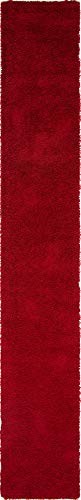 Unique Loom Solo Solid Shag Collection Modern Plush Cherry Red Runner Rug (2' 6 x 16' 5)