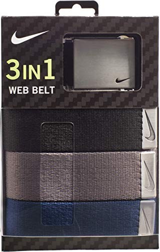 Nike Men's 3 Pack Golf Web Belt, Black/Grey/Navy, One Size