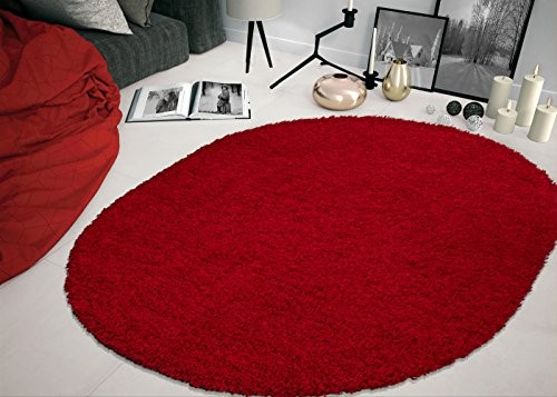 Ottomanson SHG2760-OVAL Shag Collection Area Rug, 5'3" x 7' Oval, Red