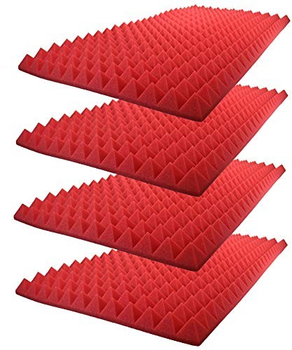 Foamily Red Acoustic Foam Sound Absorption Pyramid Studio Treatment Wall Panel 48" X 24" X 2.5" (4 Pack)