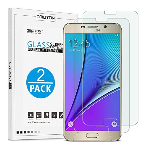 OMOTON 3322750 9H Ultra-Clear Anti-Scratch Tempered-Glass Screen Protector 2.5D Round Edge for Samsung Galaxy Note 5, Pack of 2