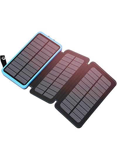 Hiluckey Portable Solar Charger 24000mAh Solar Power Bank Waterproof External Backup Battery with 3 Solar Panels Compatible with Smartphones Tablets