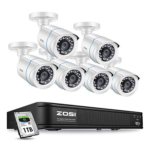 ZOSI 1080p Home Security Camera System Kit, 8 Channel CCTV DVR Recorder with 6 Pack 1080p Surveillance Bullet Camera Outdoor Indoor, Remote Access, 1TB Hard Drive Built-in