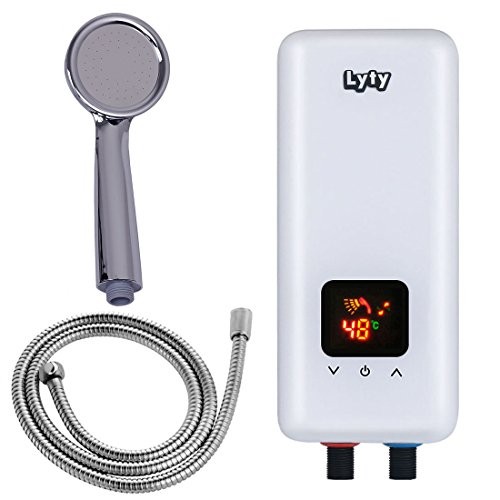 Mini Instant Electric Water Heater - for Shower Under Sink 240v 220v 5.5KW 3 Power Levels Tankless Hot Water Heater for Bathroom Kitchen + Shower Head(White)