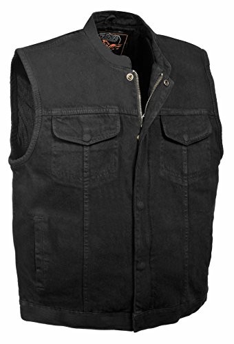 Milwaukee Leather Men's Concealed Snap Denim Club Style Vest w/Hidden Zipper (Black, XL)