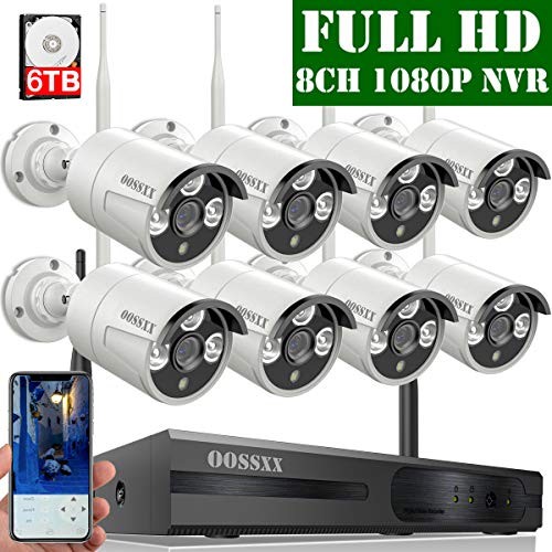 【6TB HDD Pre-Install 】 OOSSXX 8-Channel HD 1080P Wireless Security Camera System,8Pcs 1080P 2.0 Megapixel Wireless Indoor/Outdoor IR Bullet IP Cameras,P2P,App, HDMI Cord & 6TB HDD Pre-Install