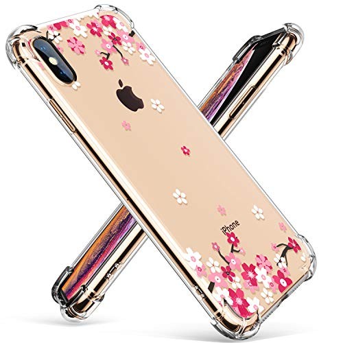 iPhone Xs Max, GVIEWIN Clear Flower Pattern Design Soft & Flexible TPU Ultra-Thin Shockproof Transparent Girls and Women Floral Cover, Cases for iPhone Xs Max 6.5 Inch 2018