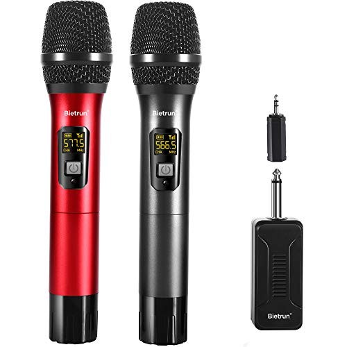 Wireless Microphone, UHF Wireless Dual Handheld Dynamic Mic System Set with Rechargeable Receiver, 260ft Range, 6.35mm(1/4'') Plug, for Karaoke, Voice Amplifier, PA System, Singing Machine, Church