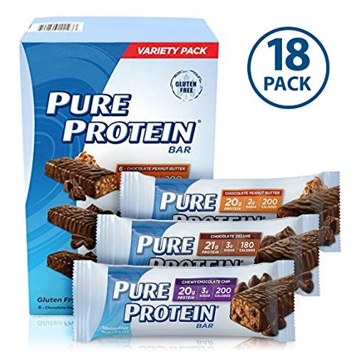 Pure Protein Bars, High Protein, Nutritious Snacks to Support Energy, Low Sugar, Gluten Free, Variety Pack, 1.76oz, 18 Pack