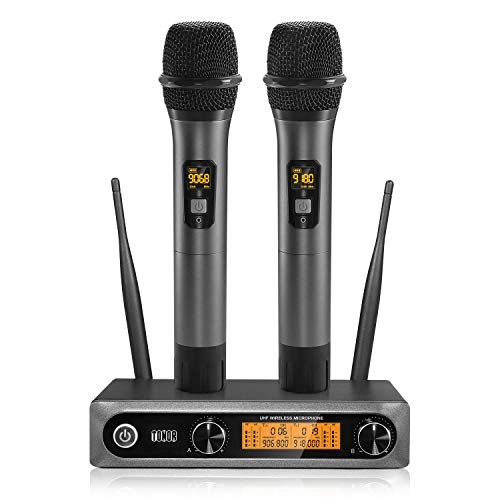 TONOR UHF Wireless Microphone, TW-820 Dual Professional Dynamic Mic Handheld Metal Microphone Set for Karaoke, Party, Church, DJ, Wedding, Meeting, Class Use, 200ft