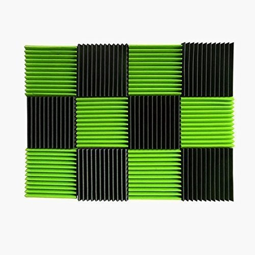 (12 Pk) Green/Charcoal acoustic foam tiles soundproofing foam panels sound insulation soundproof foam padding sound dampening Studio sound proof padding 1" x 12" x 12"