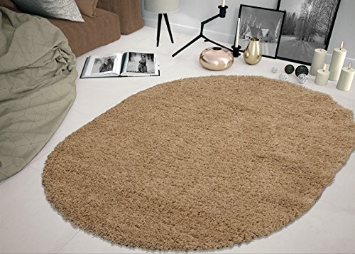 Ottomanson SHG2769-OVAL Shag Collection Area Rug, 5'3" x 7' Oval, Beige