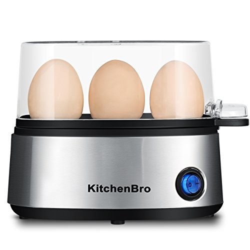 Egg Cooker 3 Egg Capacity Electric, Ellipse, KitchenBro Stainless Steel with Auto Shut Off Function