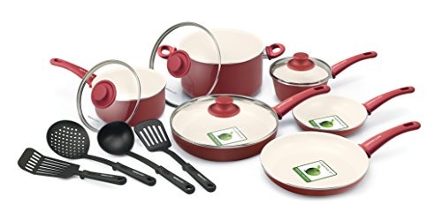 GreenLife CW0005103 Soft Grip Absolutely Toxin-Free Healthy Ceramic Nonstick Dishwasher/Oven Safe Stay Cool Handle Cookware Set, 14-Piece, Burgundy