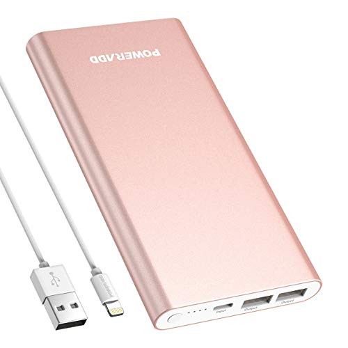 POWERADD Pilot 4GS 12000mAh 8-Pin Input Portable Charger External Battery Pack with 3A High-Speed Output Compatible with iPhone, iPad, iPod, Samsung and More - Rose Gold (Lightning Cable Include)