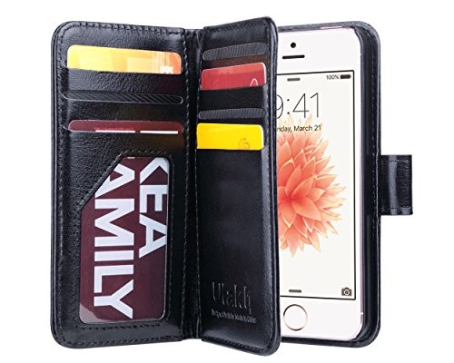 ULAK iPhone SE Case, iPhone 5 Case Black, iPhone 5s/5/SE Wallet Case, Fashion PU Leather Magnet Wallet Flip Case Cover with Built-in Credit Card/ID Card Slots for 5s 5G 5 SE,Black