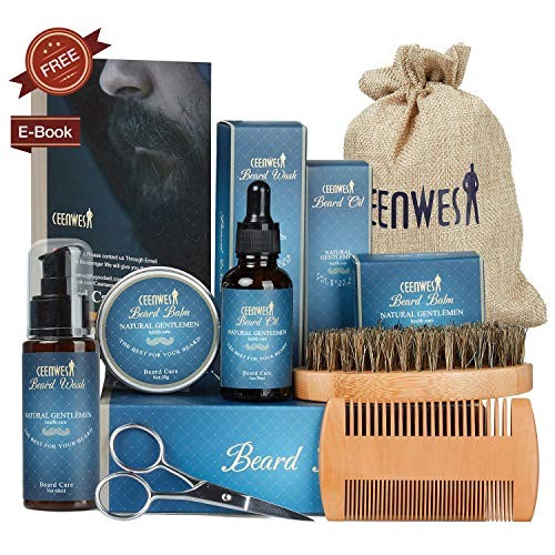 9 in 1 Beard Grooming Kit for Beard Care Unique Gifts for Men, Beard Oil, Beard Brush, Beard Comb, Beard Balm, Beard Shampoo, Beard & Mustache Scissors Beard Growth & Trimming Kit