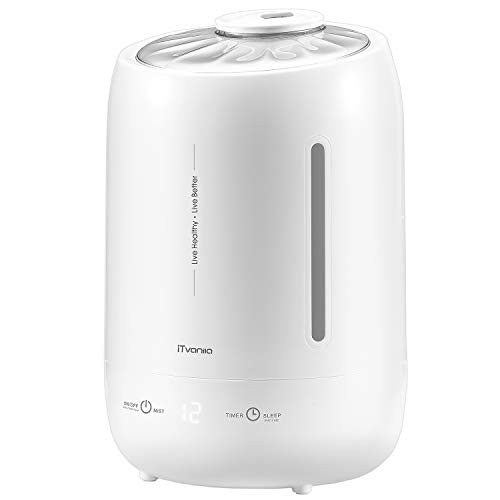 iTvanila Cool Mist Humidifiers for Baby & Bedroom, Ultrasonic Air Humidifier Oil Diffuser Combo, Whisper-Quiet, Anti-Slip Handle, LED Display and Smart Sleep Mode, Last Up to 50H, 5L [X1]