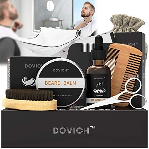 12 In 1 Beard Grooming Care Kit For Men, Dovich 100% Natural Beard Oil Leave-in Conditioner,Beard Apron Bib,Beard Razor,Beard Shampoo, Beard Balm, Beard Brush, Styling Comb