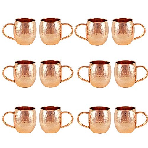12 PACK Alchemade Copper Barrel Mug for Moscow Mules - 16 oz - 100% Pure Hammered Copper - Heavy Gauge