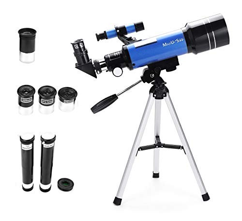 MaxUSee 70mm Refractor Telescope with Tripod & Finder Scope, Portable Telescope for Kids & Astronomy Beginners, Travel Scope with 4 Magnification eyepieces & Phone Adapter